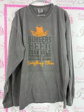 Comfort Colors shirt burgers beer Gray Graphic Tee with Yellow Cowboy Hat